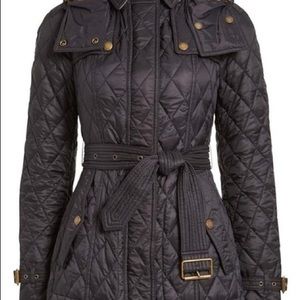 Burberry Navy Blue Finsbridge Belted Quilted Check Jacket